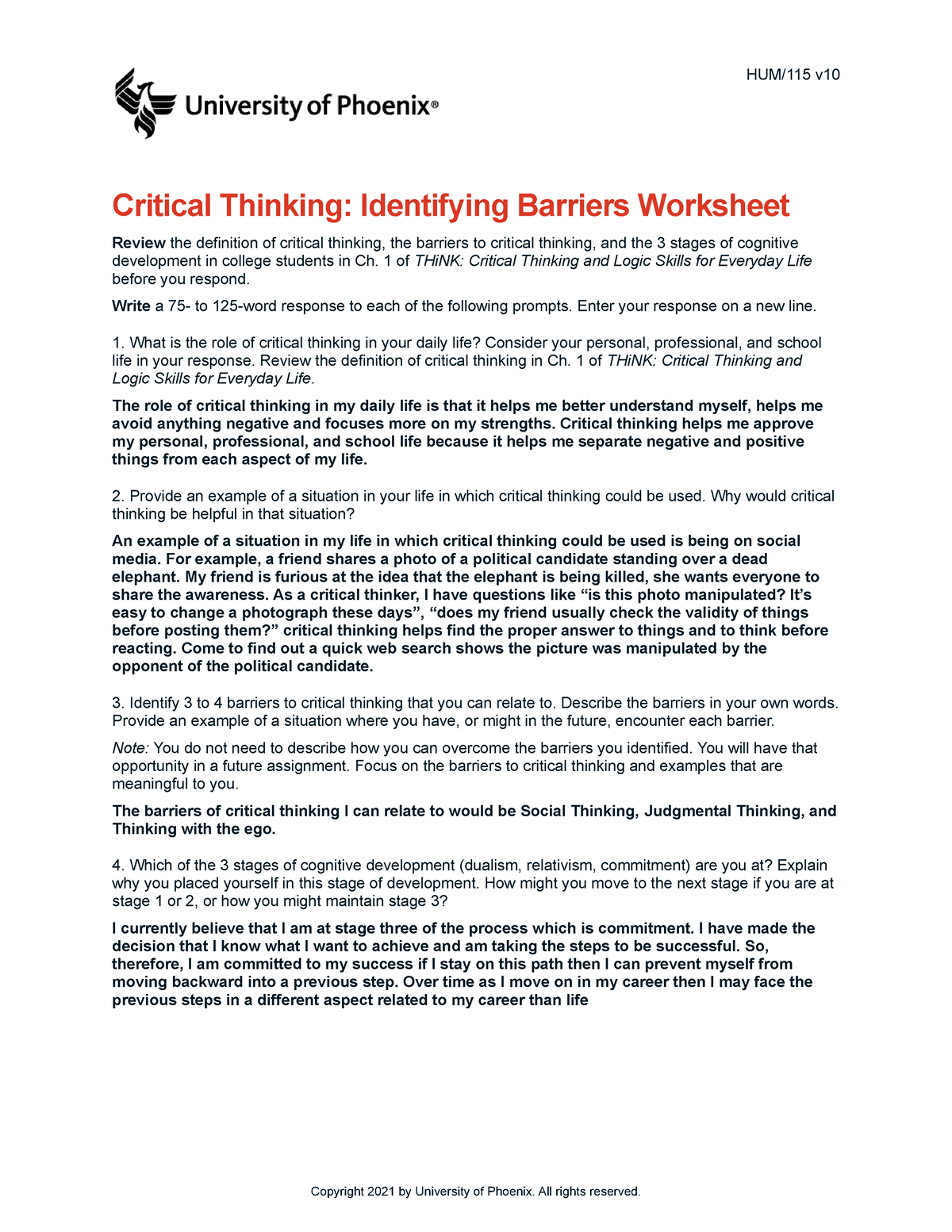 critical thinking identifying barriers worksheet