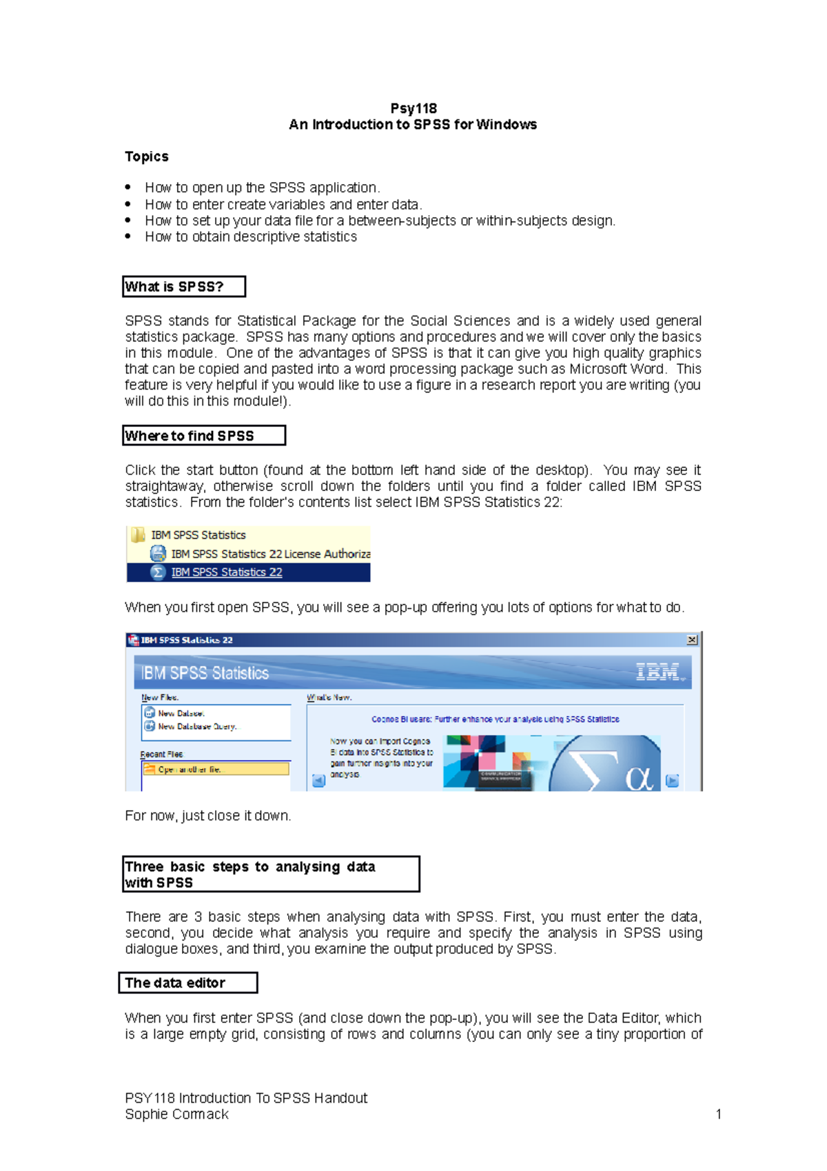 Introduction to SPSS workshop handout - Psy118 An Introduction to SPSS ...