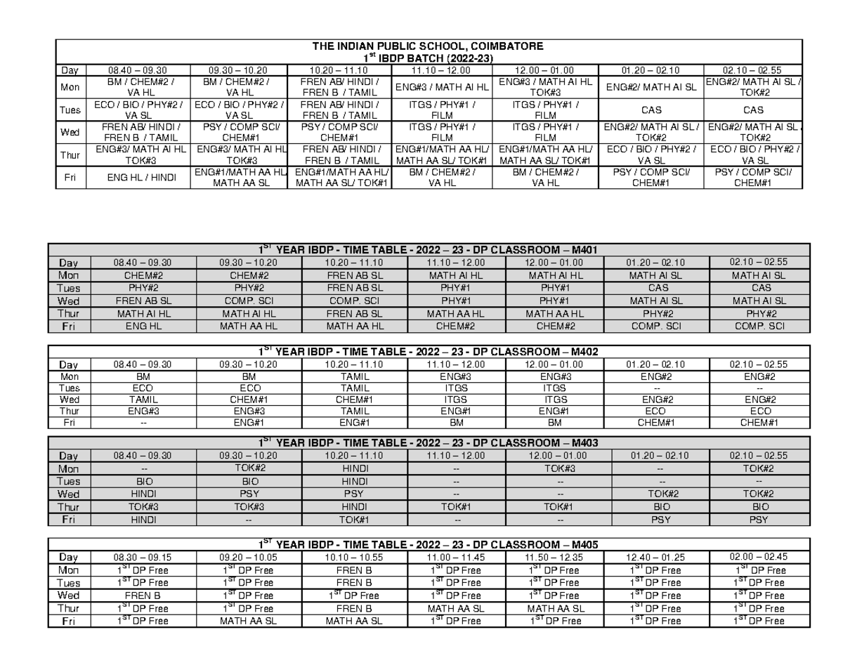 Timetable From 5 July - Refer To This - The Indian Public School 