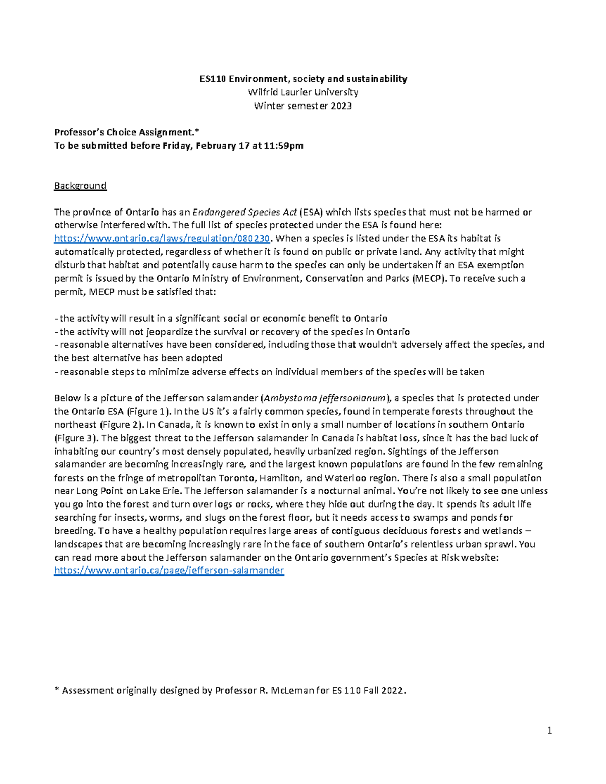 Profs choice assignment instructions ES110 Environment, society and