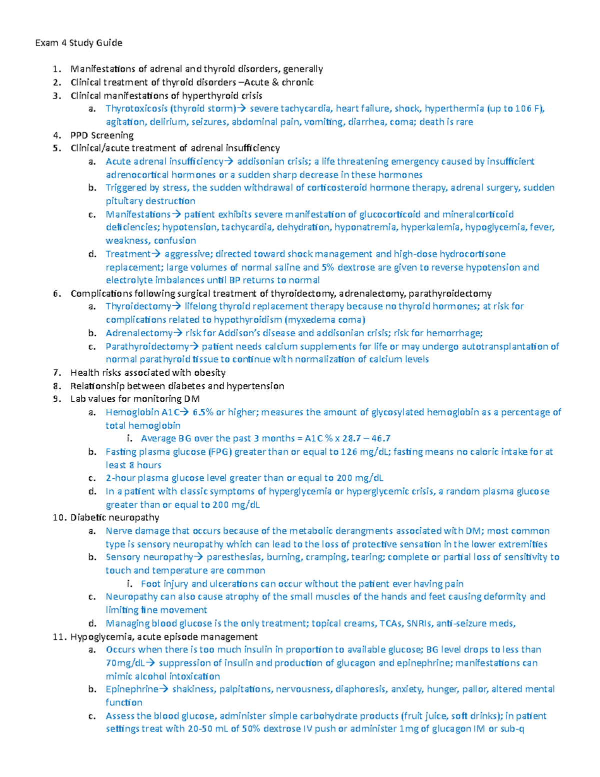 Exam 4 SG - notes for exam 4 - Exam 4 Study Guide Manifestations of ...