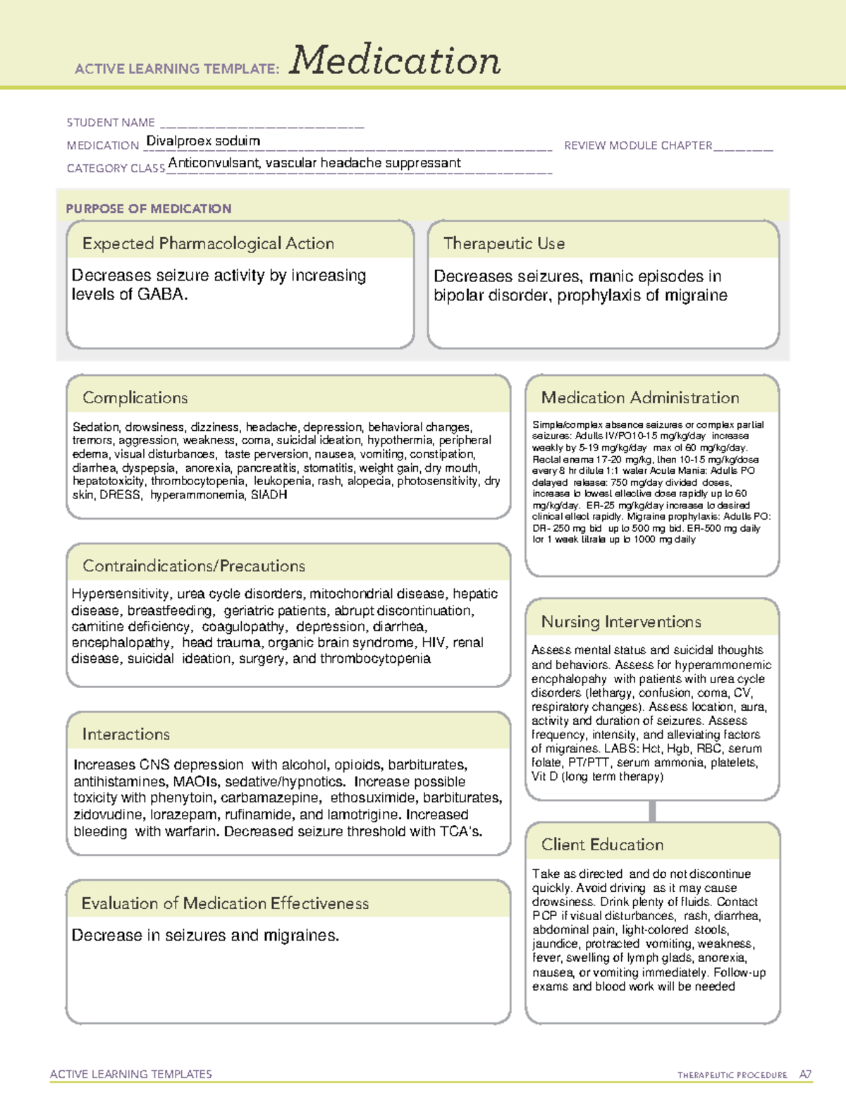 Active Learning Template medication-Divalproex soduim - ACTIVE LEARNING ...