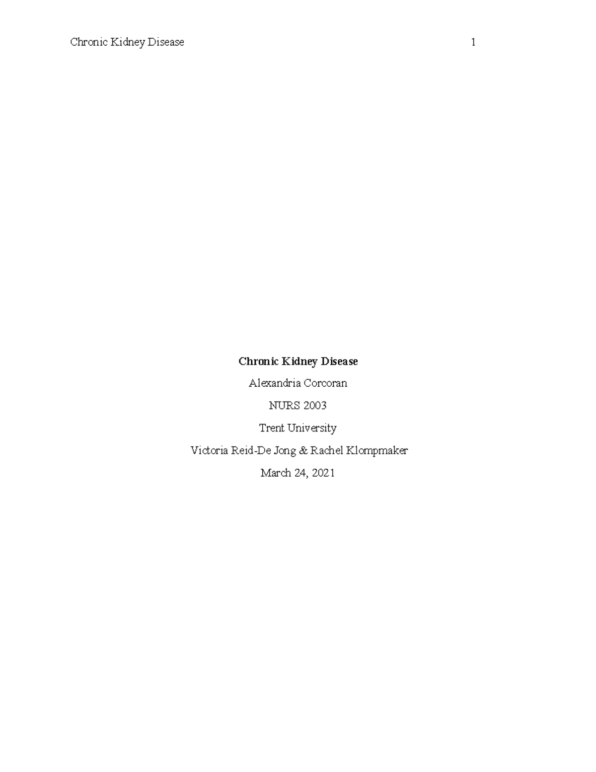 Chronic Renal Failure - Case Study Paper - Chronic Kidney Disease 1 ...