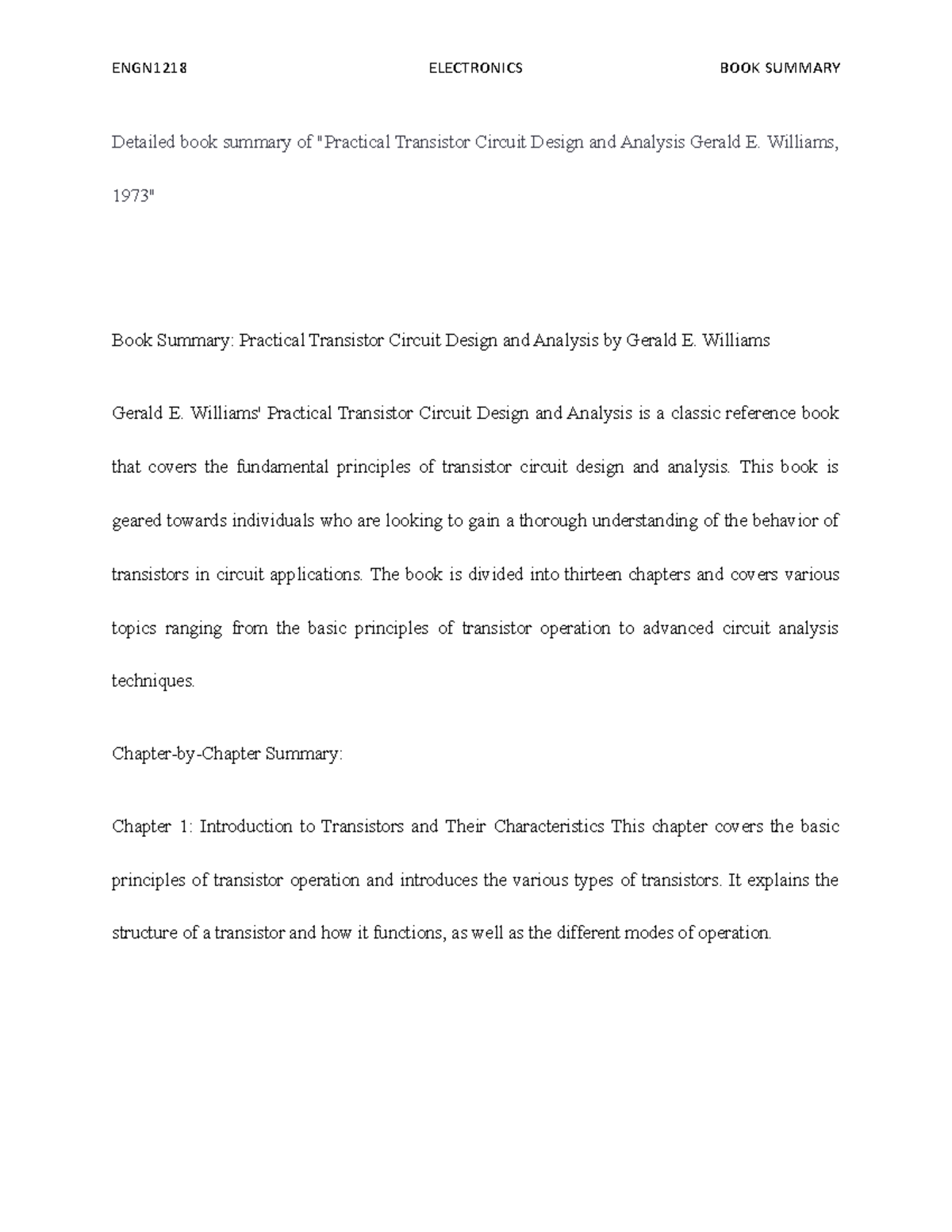 Detailed book summary of Practical Transistor Circuit Design and