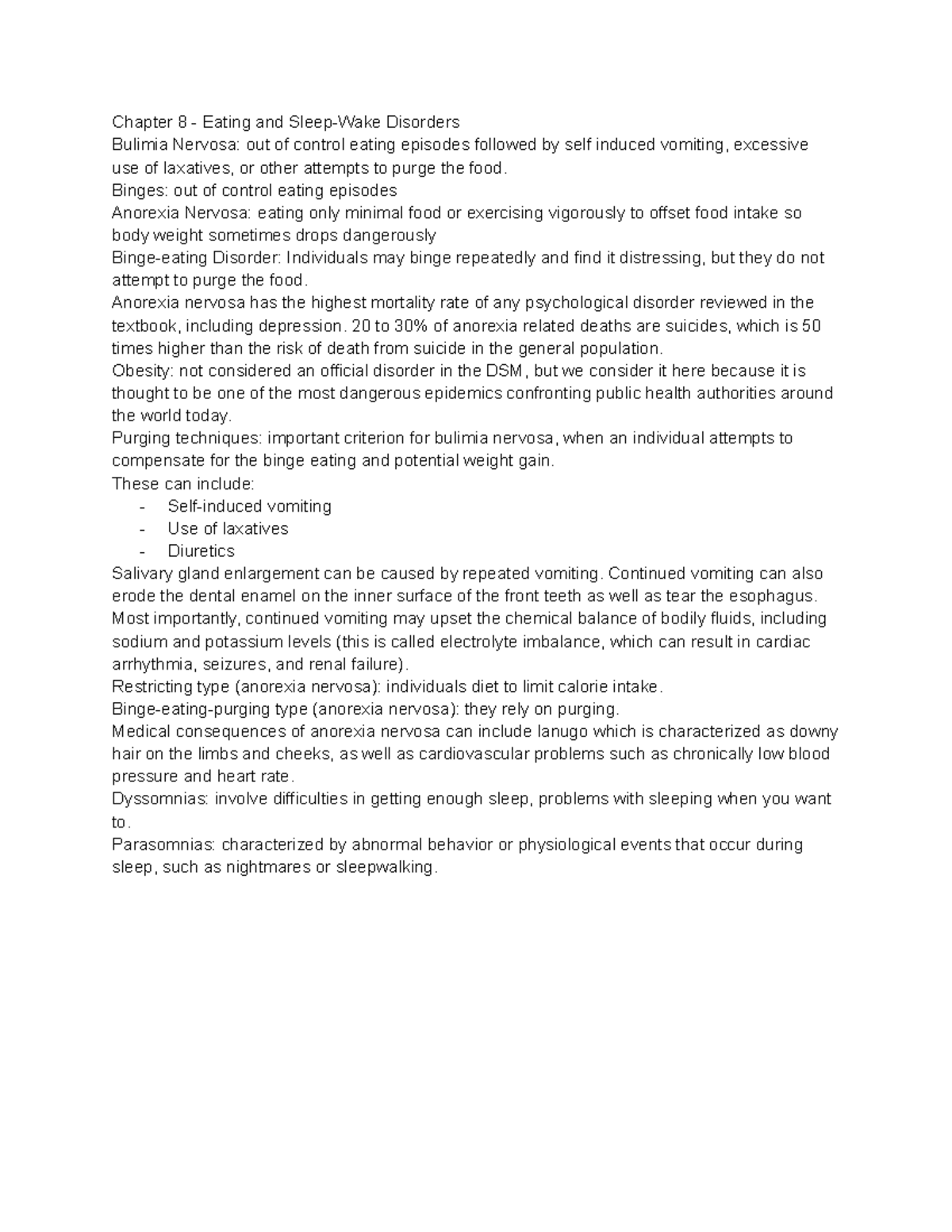 Chapter 8 - Eating and Sleep-Wake Disorders - Chapter 8 - Eating and ...