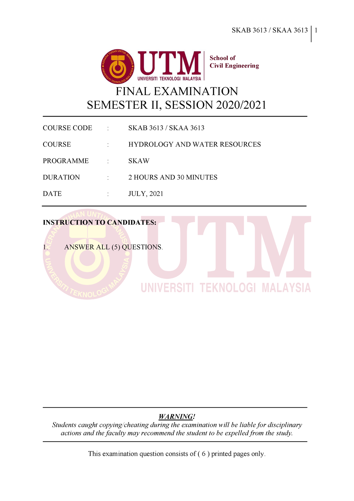 Final Exam Semester II 2020/2021 Question - FINAL EXAMINATION SEMESTER ...