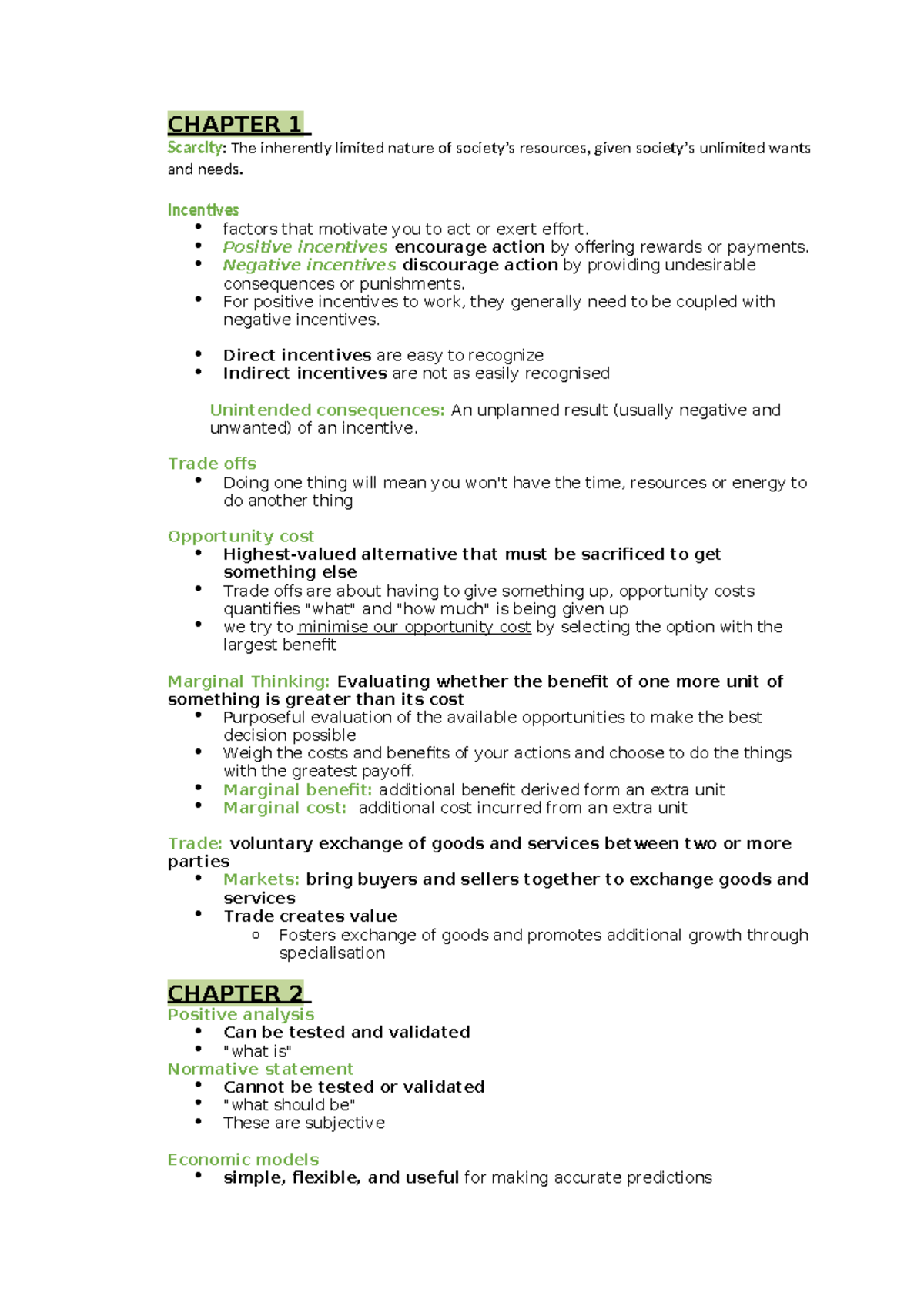 Micro notes - CHAPTER 1 Scarcity: The inherently limited nature of ...