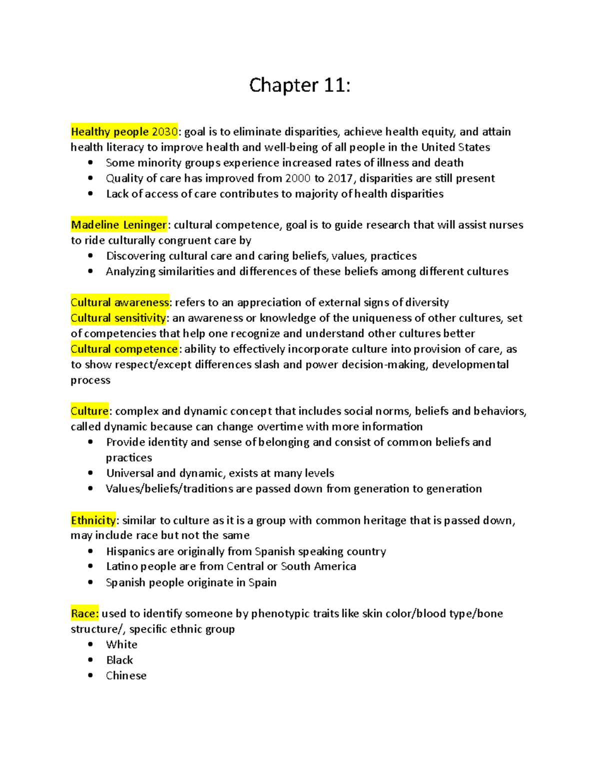 Chapter 11 V - Cultural Competence/ethnicity/race - Chapter 11: Healthy ...