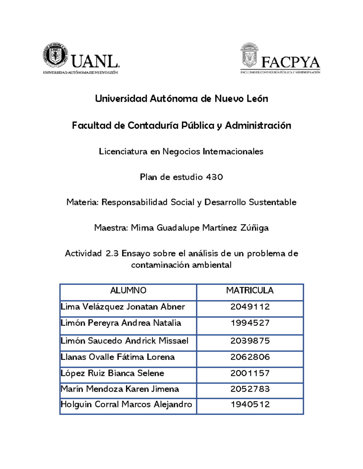 Equipo 5 Actividad 2 - Universidad Autónoma de Nuevo León Facultad de ...