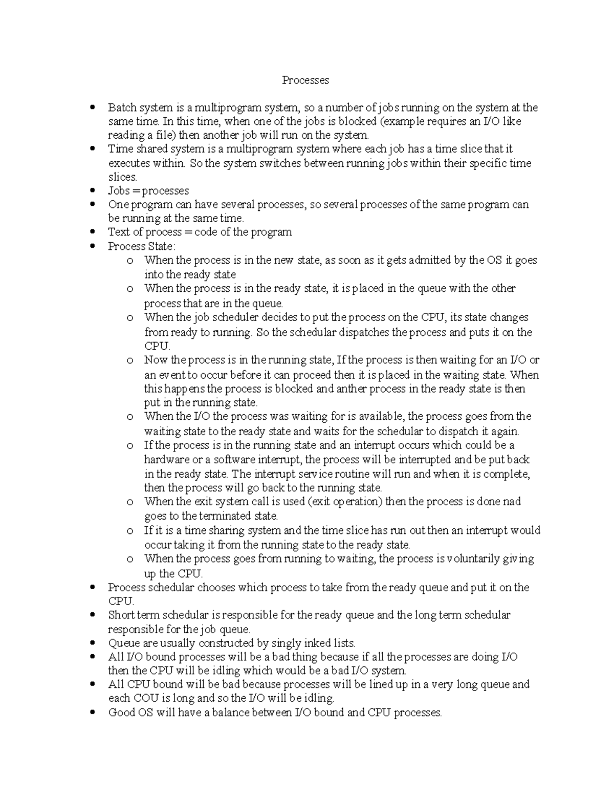 Operating system web development lecture 1 notes - Processes Batch ...