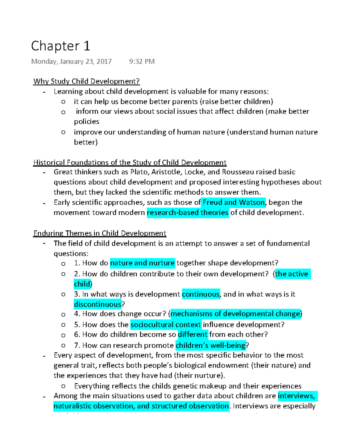 Chapter 1 Summary The Development of Children Chapter 1 Monday