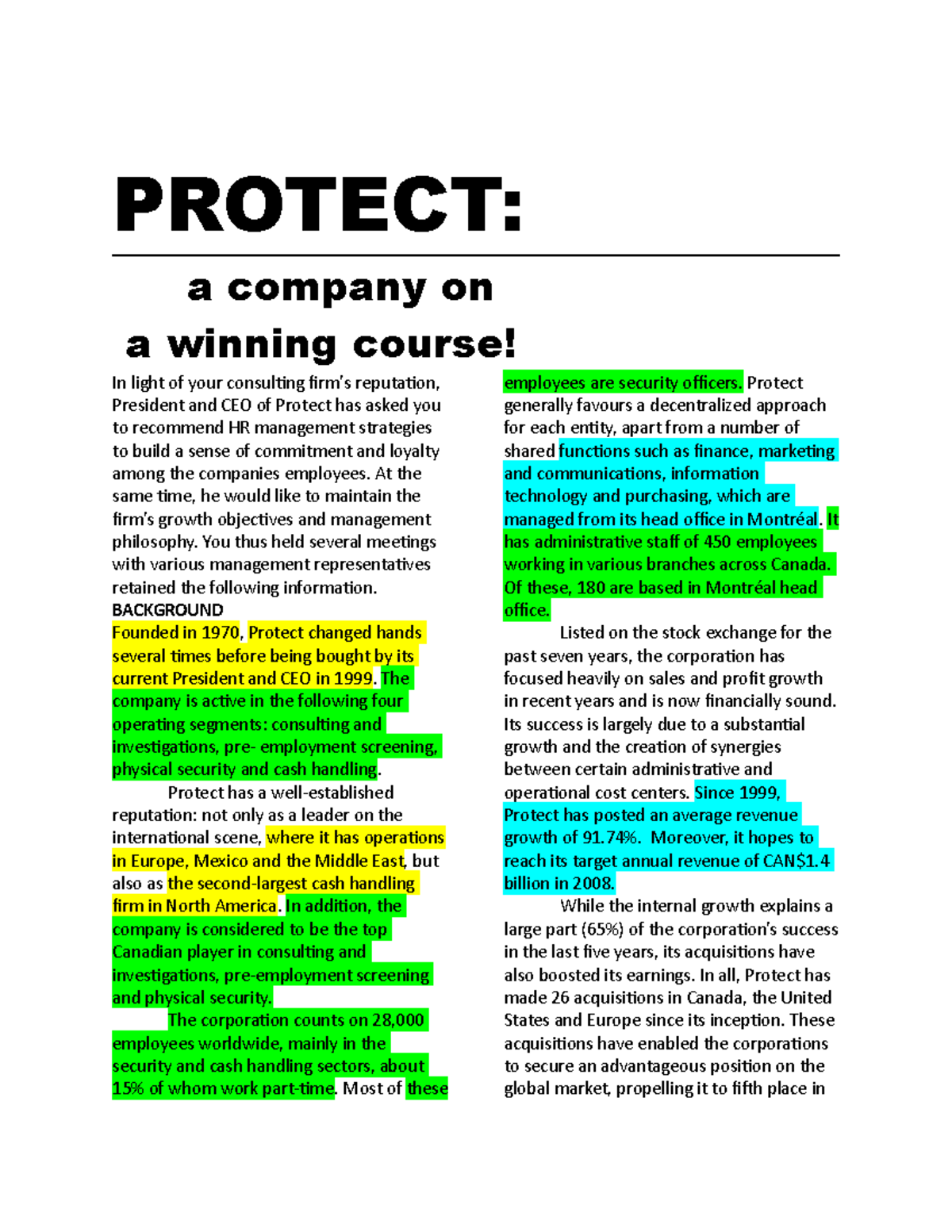 BUS8560 - IVEY Case Assignment - Case Option - Protect - PROTECT: a ...