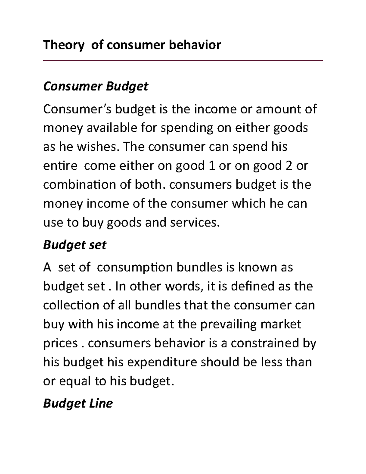 Theory Of Consumer Behavior - Theory Of Consumer Behavior Consumer ...