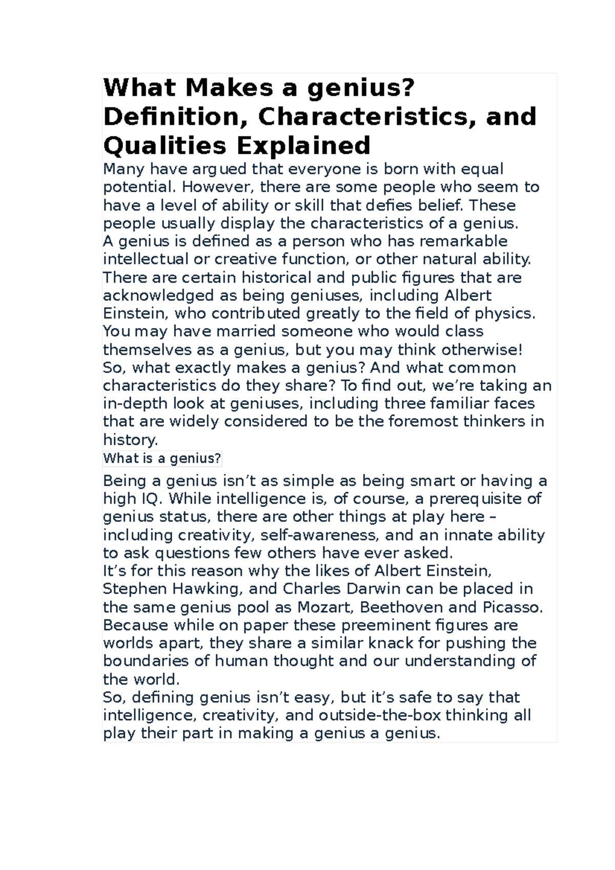Genius ádasdasd What Makes a genius? Definition, Characteristics