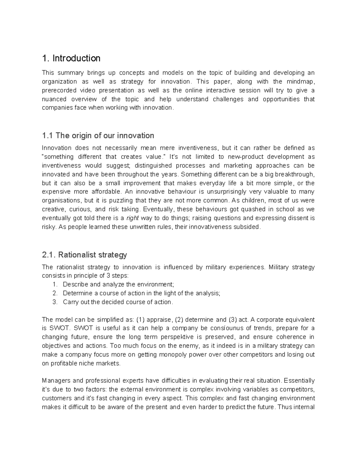 Innovationsledning summary - 1. Introduction This summary brings up ...