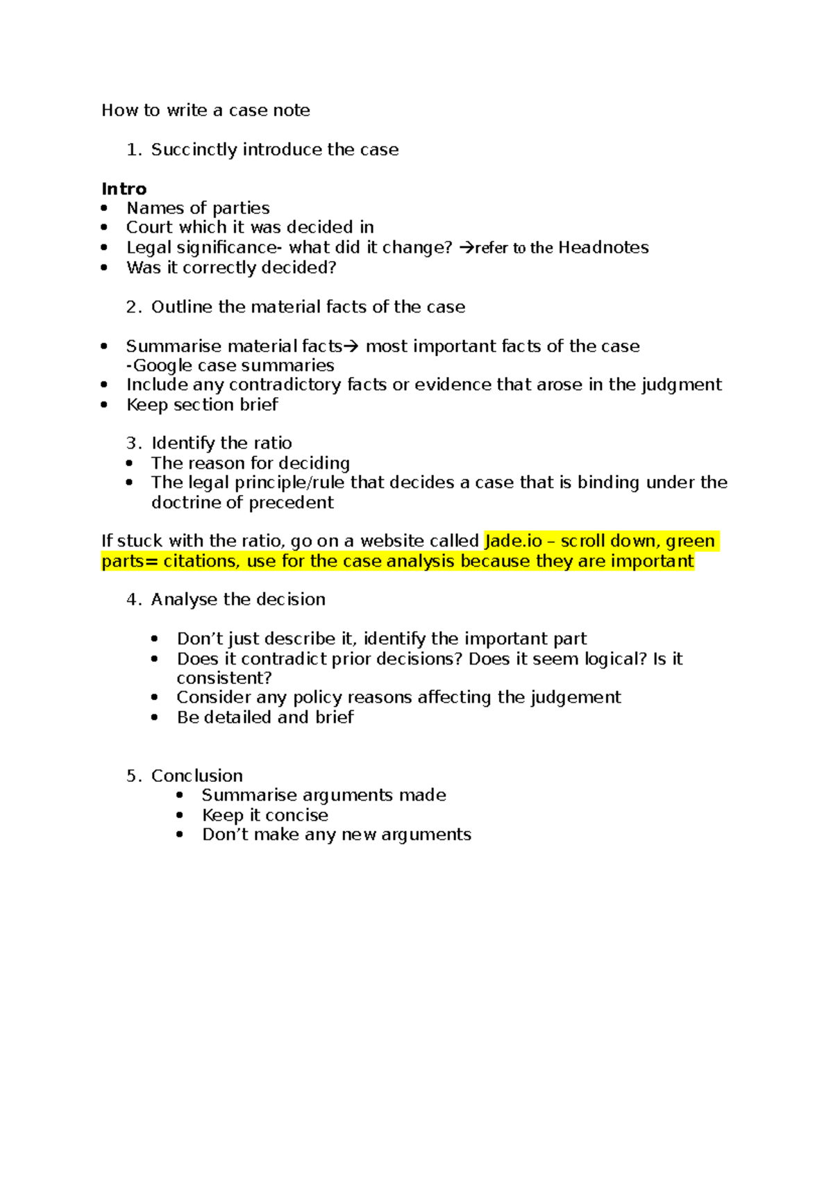 sample teaching note for case study