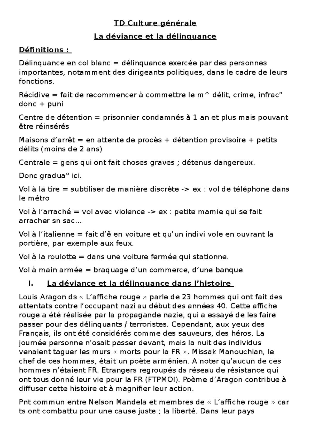 Analyse Documents D Ã©linquance - TD Culture Générale La Déviance Et La ...