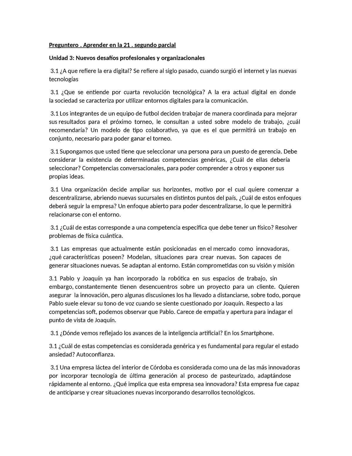 Preguntero Aprender En La 21 Segundo Parcial Preguntero Aprender En