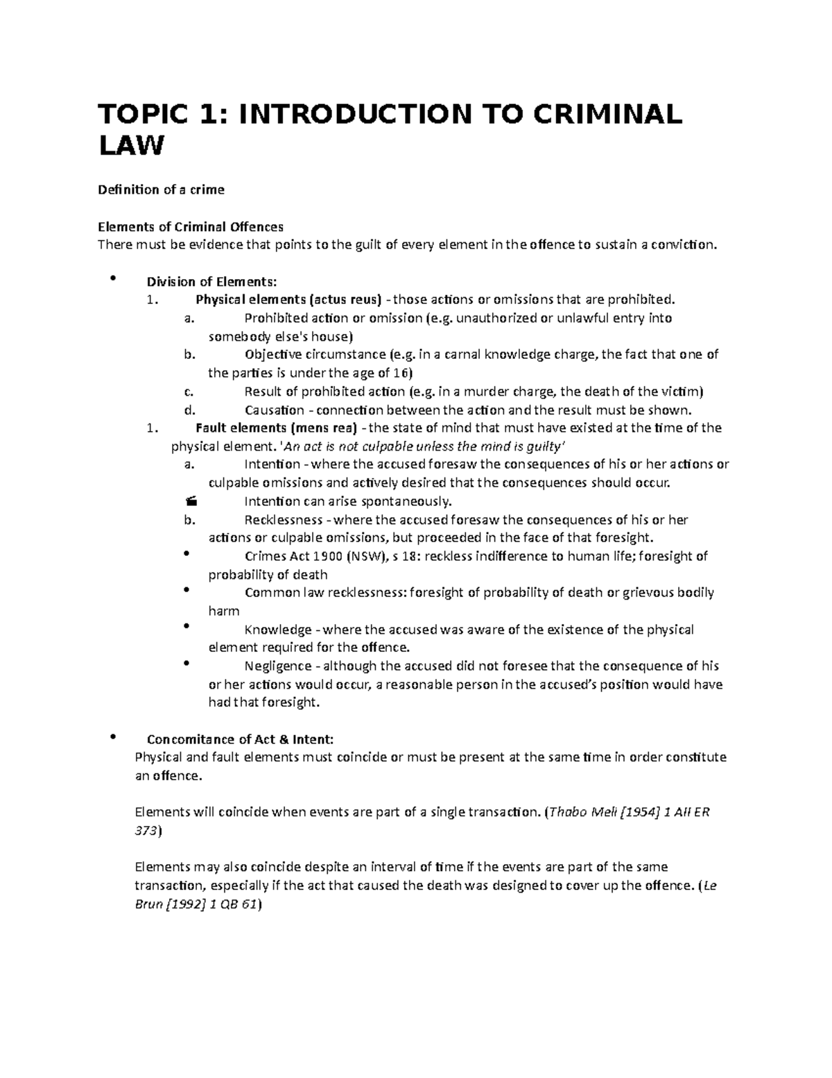 Criminal Law - Lecture Notes Whole Year - TOPIC 1: INTRODUCTION TO ...