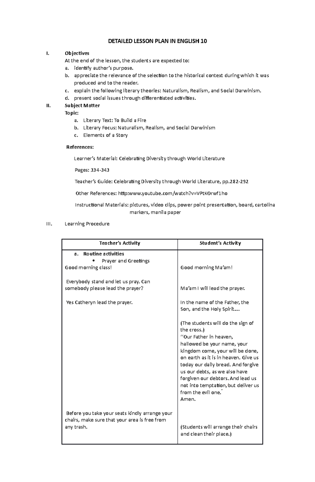 Detailed Lesson PLAN IN ENG - DETAILED LESSON PLAN IN ENGLISH 10 I ...