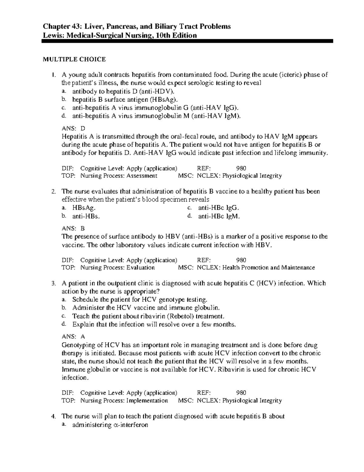 C43 - Lewis Book Med Surg - Chapter 43: Liver, Pancreas, and Biliary ...