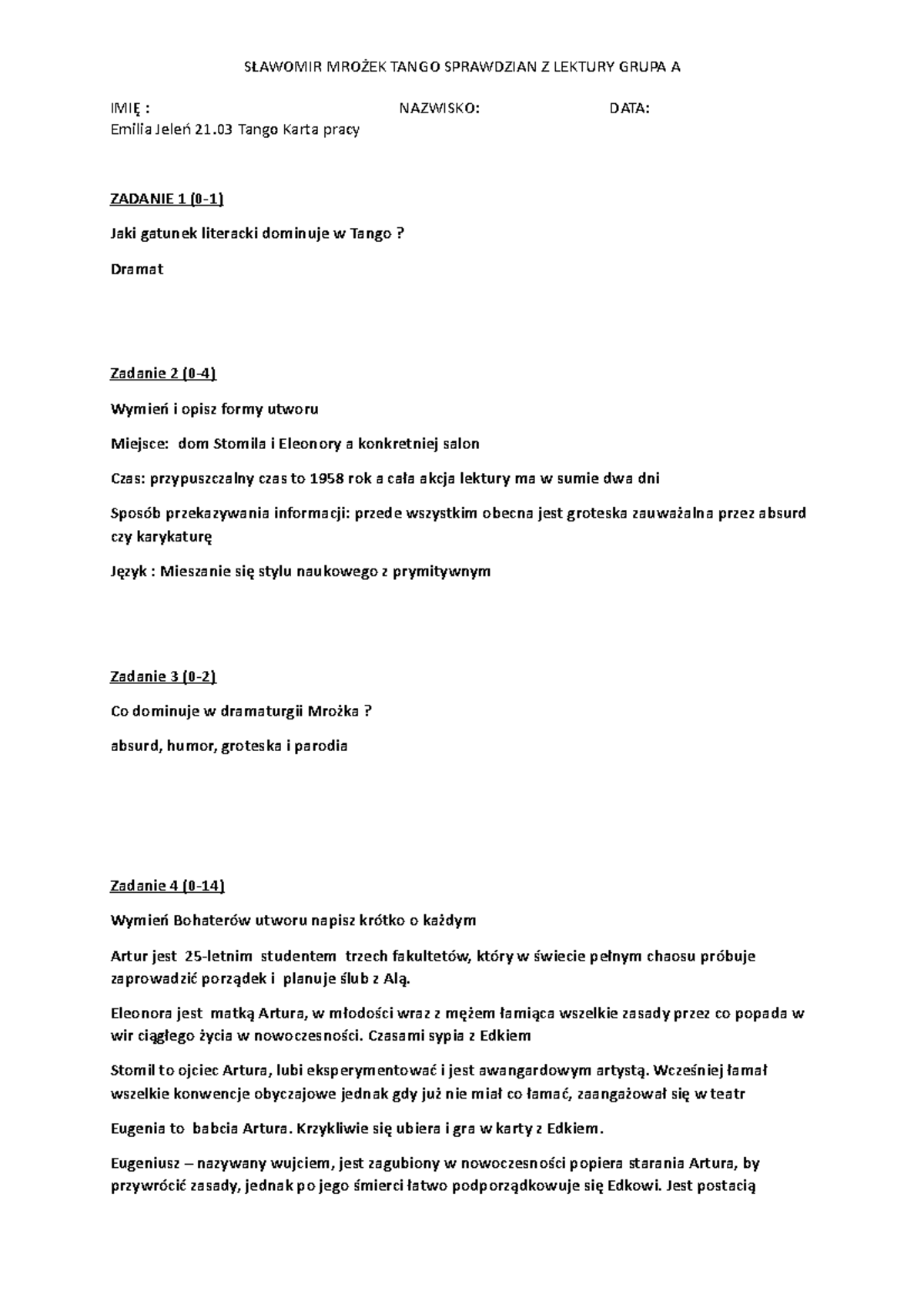 Tango Sprawdzian Z Treści Chomikuj www.studocu.com