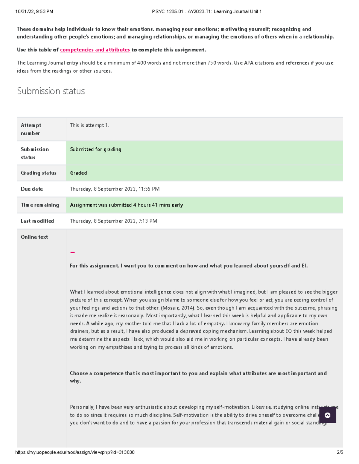 PSYC 1205-01 - AY2023-T1 Learning Journal Unit 1 - Uopeople/mod/assign ...