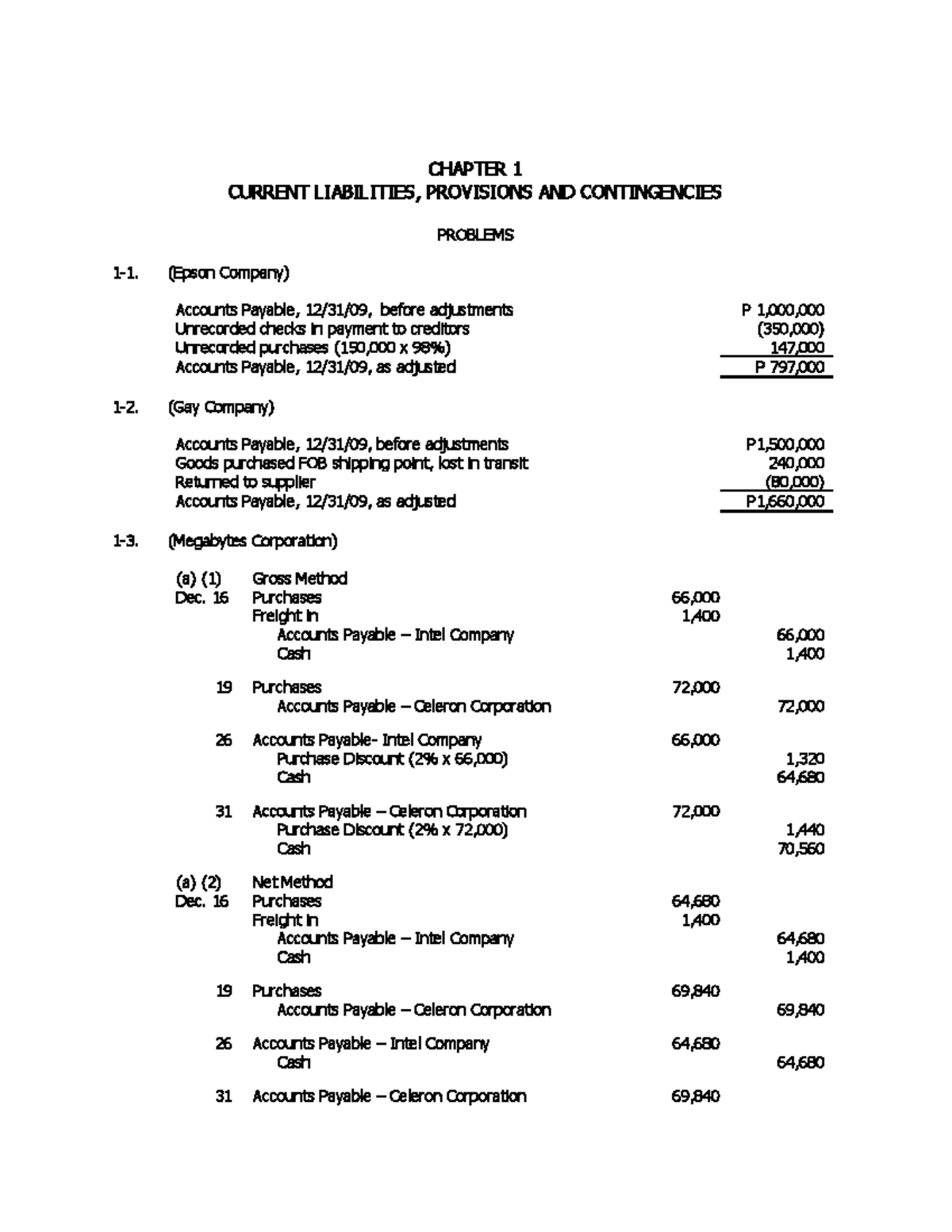 Answers - Chapter 1 Vol 2 2009 - CURRENT LIABILITIES, PROVISIONS AND ...
