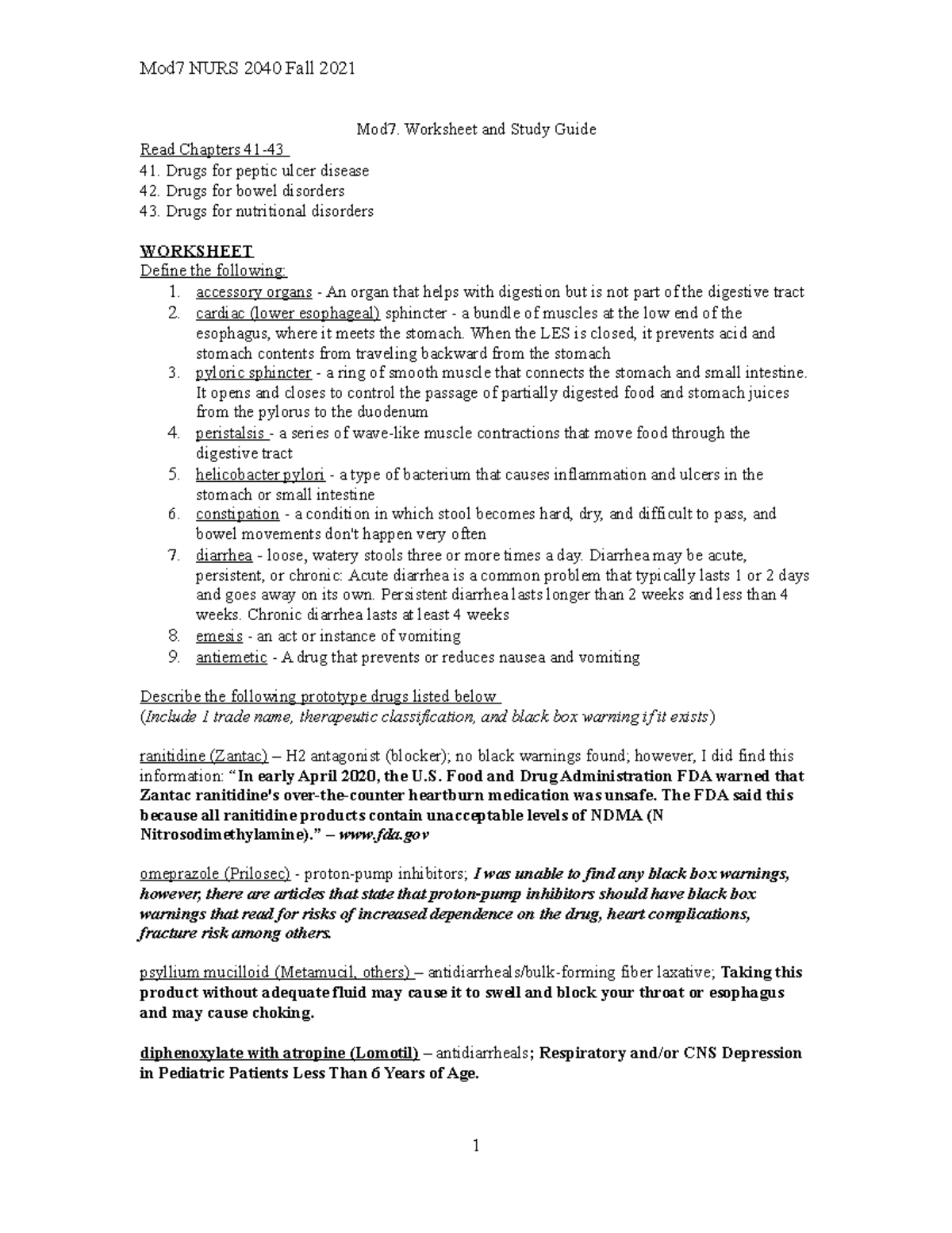 Mod7. The GI system-worksheetnotes 4-2022 - Mod7. Worksheet and Study ...