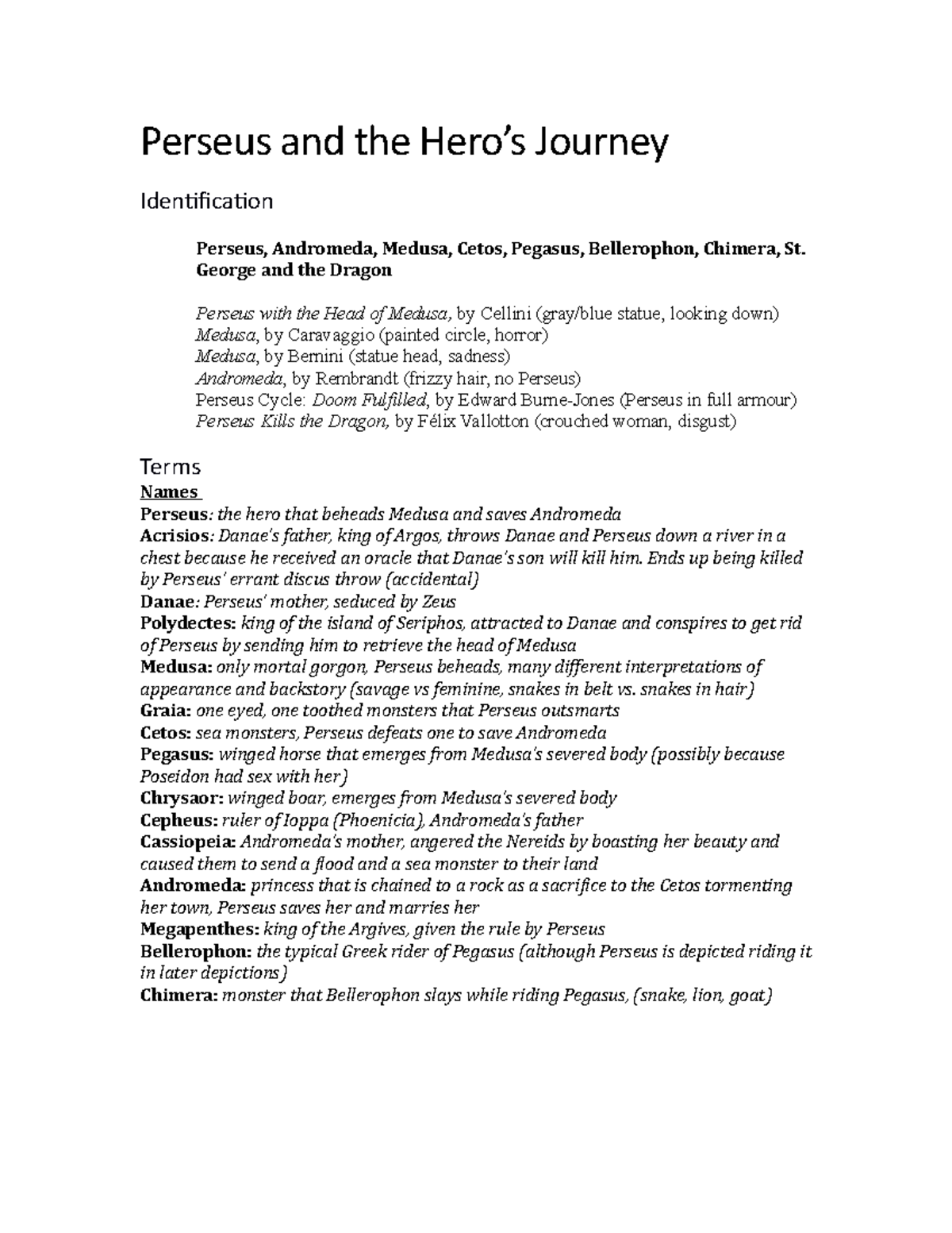 perseus hero's journey quizlet