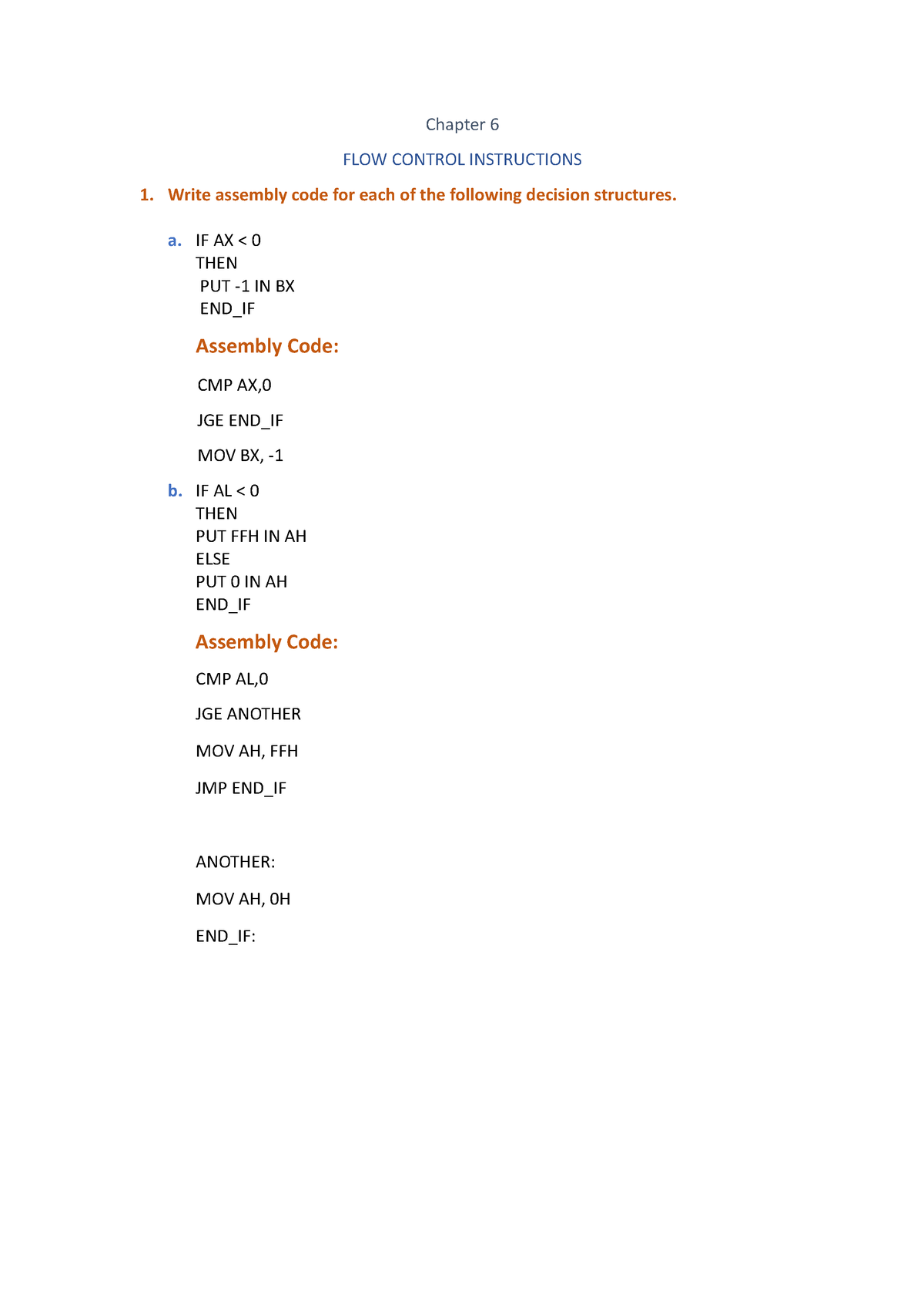 Assembly Chapter 6 - Chapter 6 FLOW CONTROL INSTRUCTIONS Write assembly ...