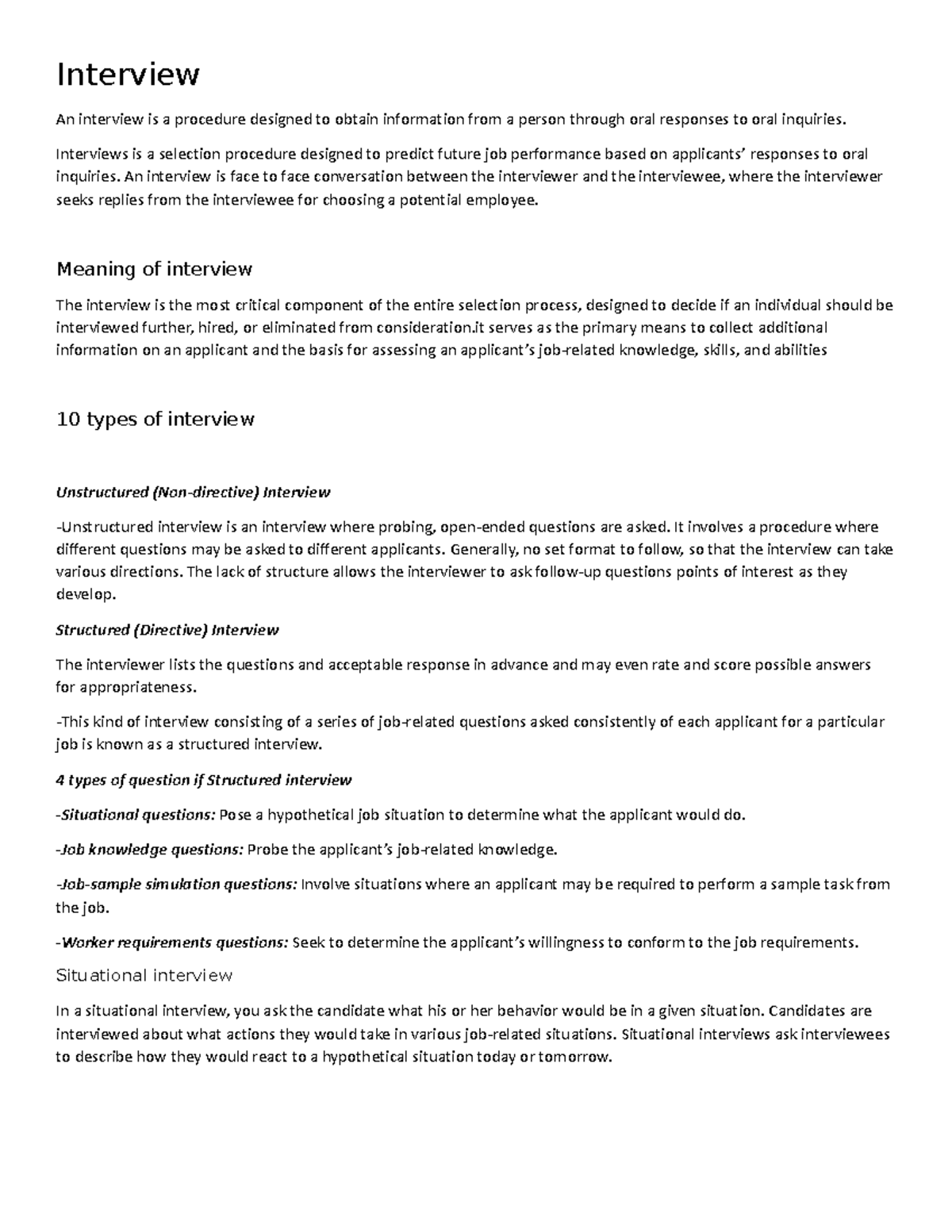 HR104 LECTURE INTERVIEW - Interview An interview is a procedure ...