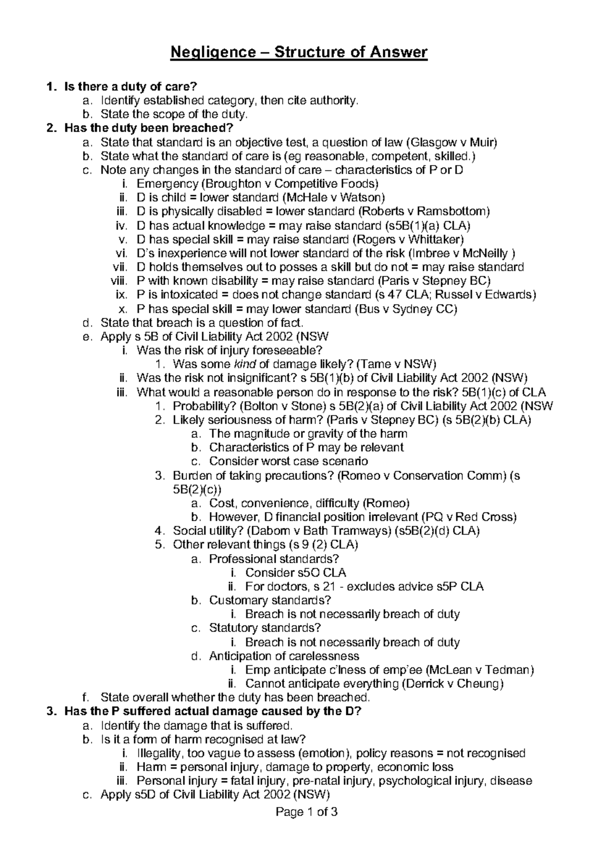 negligence-pq-answer-structure-page-1-of-3-negligence-structure-of