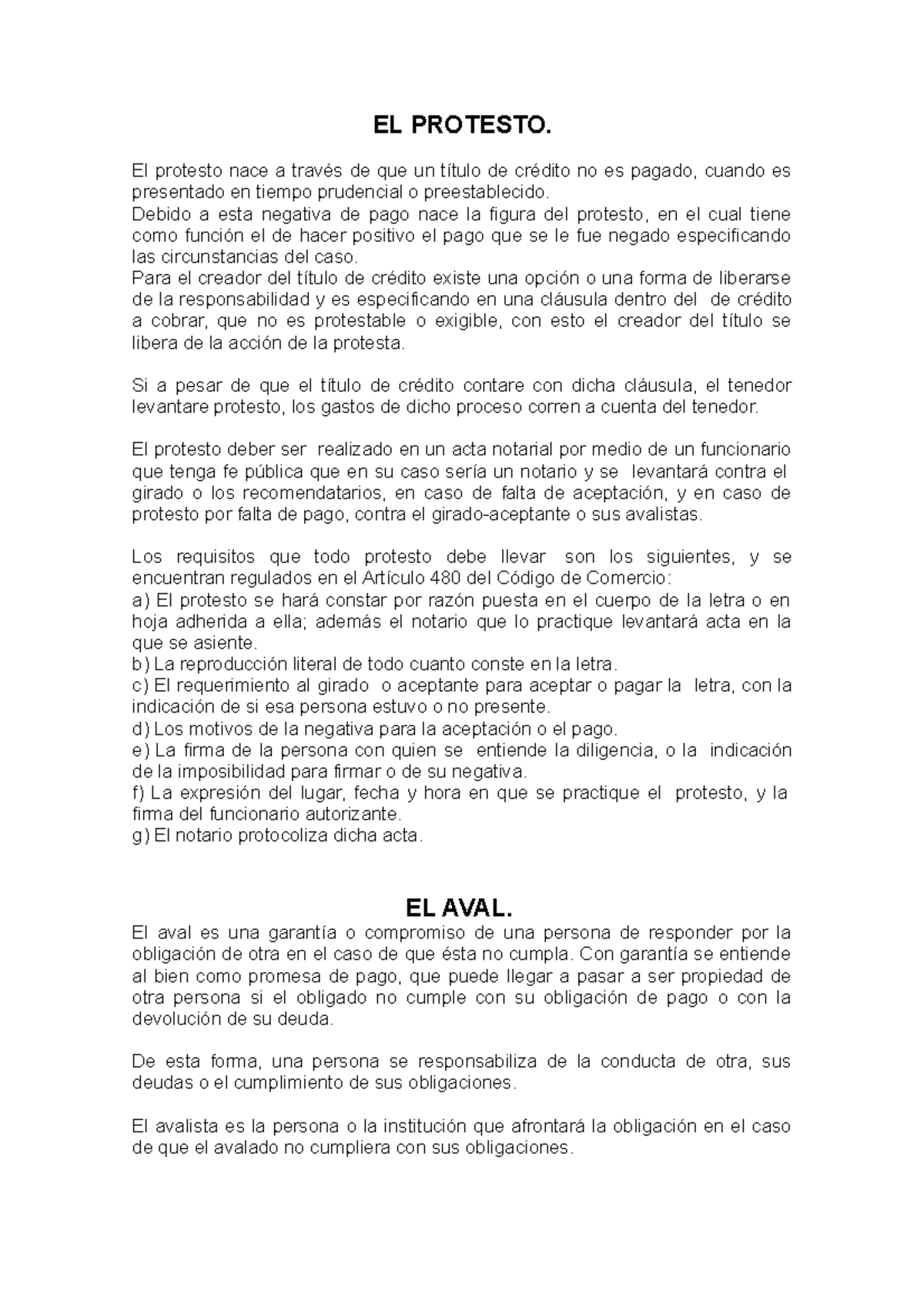 El Protesto y el Aval - EL PROTESTO. El protesto nace a través de que ...
