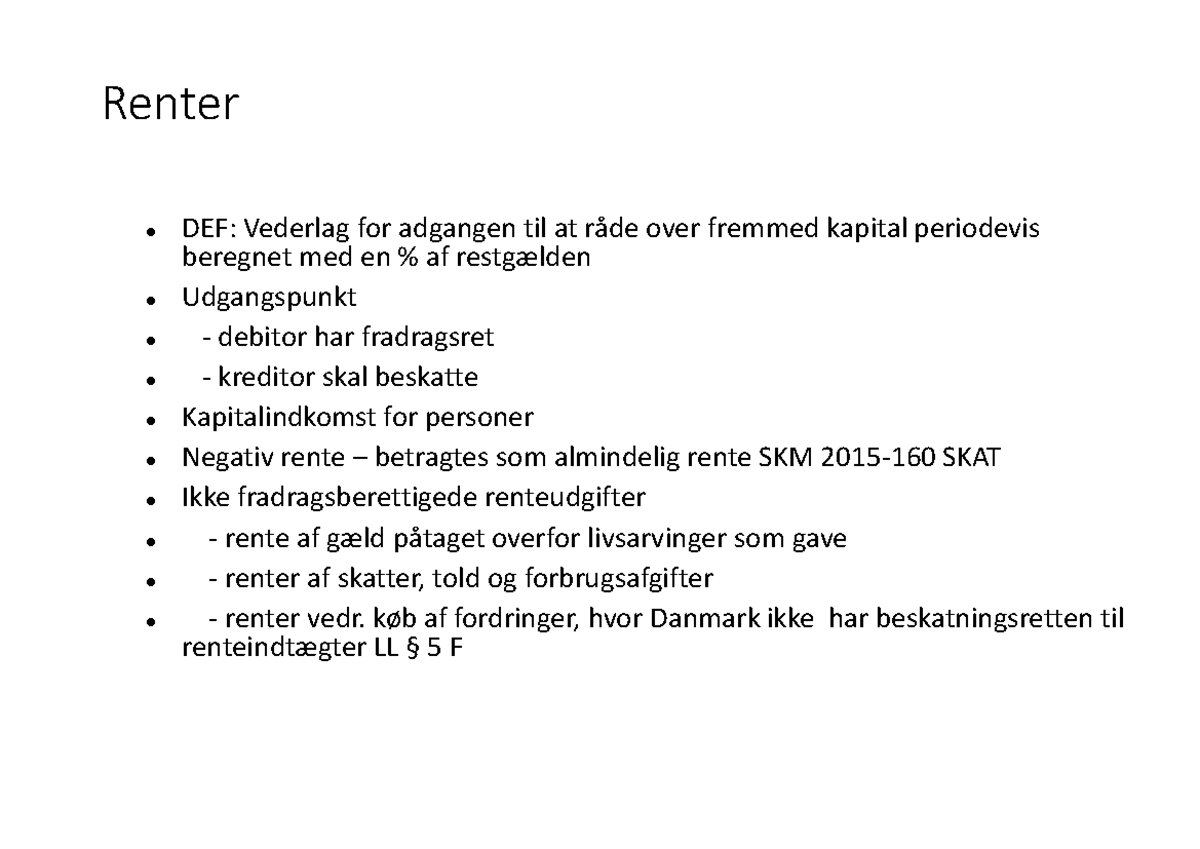 Skatteret Renter Pdf - Renter DEF: Vederlag for adgangen til at råde ...