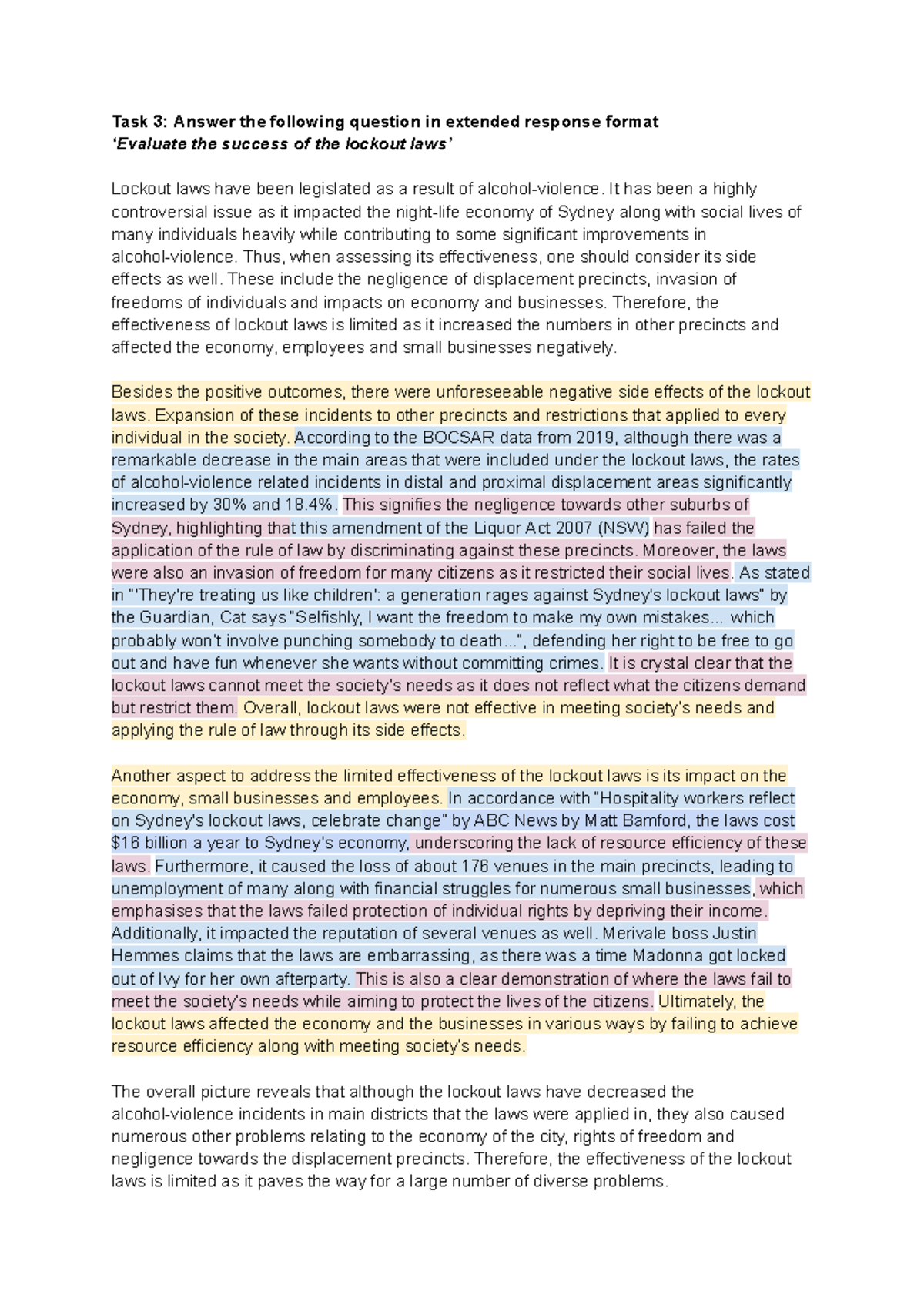 Studocu COPY Copy of Legal Yr11 T3W2 Essay Practice - lockout laws ...