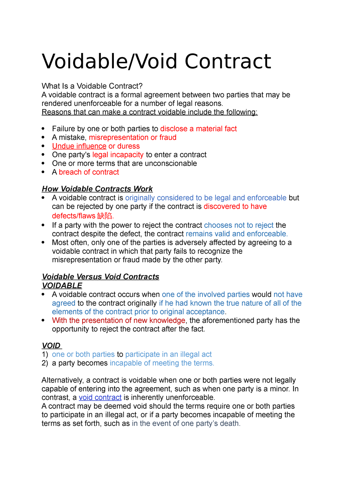 Voidable Lecture Notes 3 Voidable Void Contract What Is A Voidable 