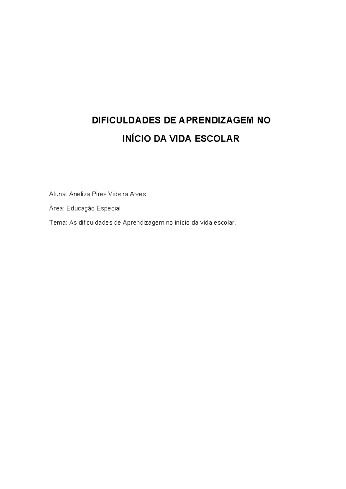 TCC Autismo Unifaveni DIFICULDADES DE APRENDIZAGEM NO IN CIO DA VIDA 