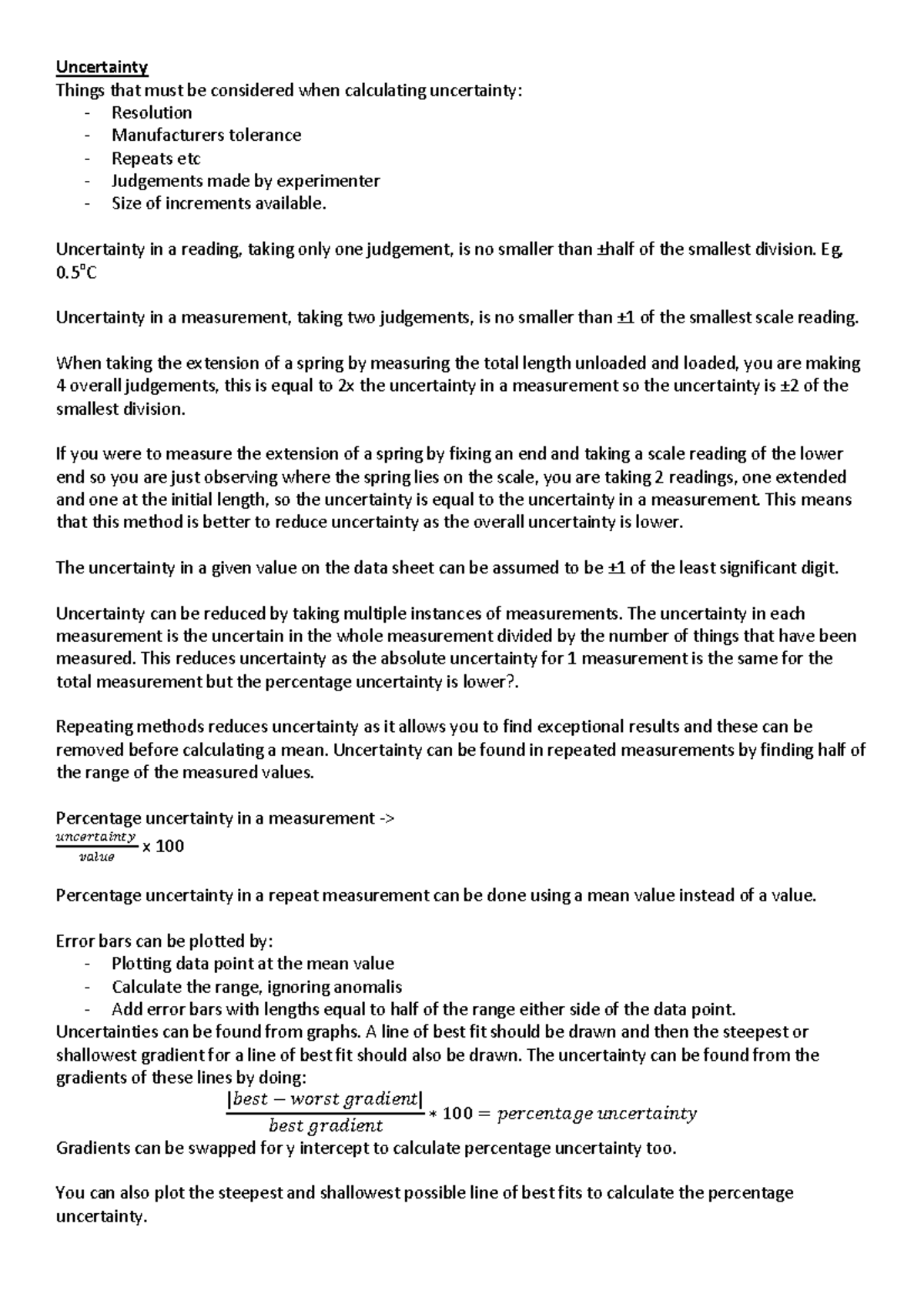 Uncertainty AQA A Level Physics - Uncertainty Things that must be ...