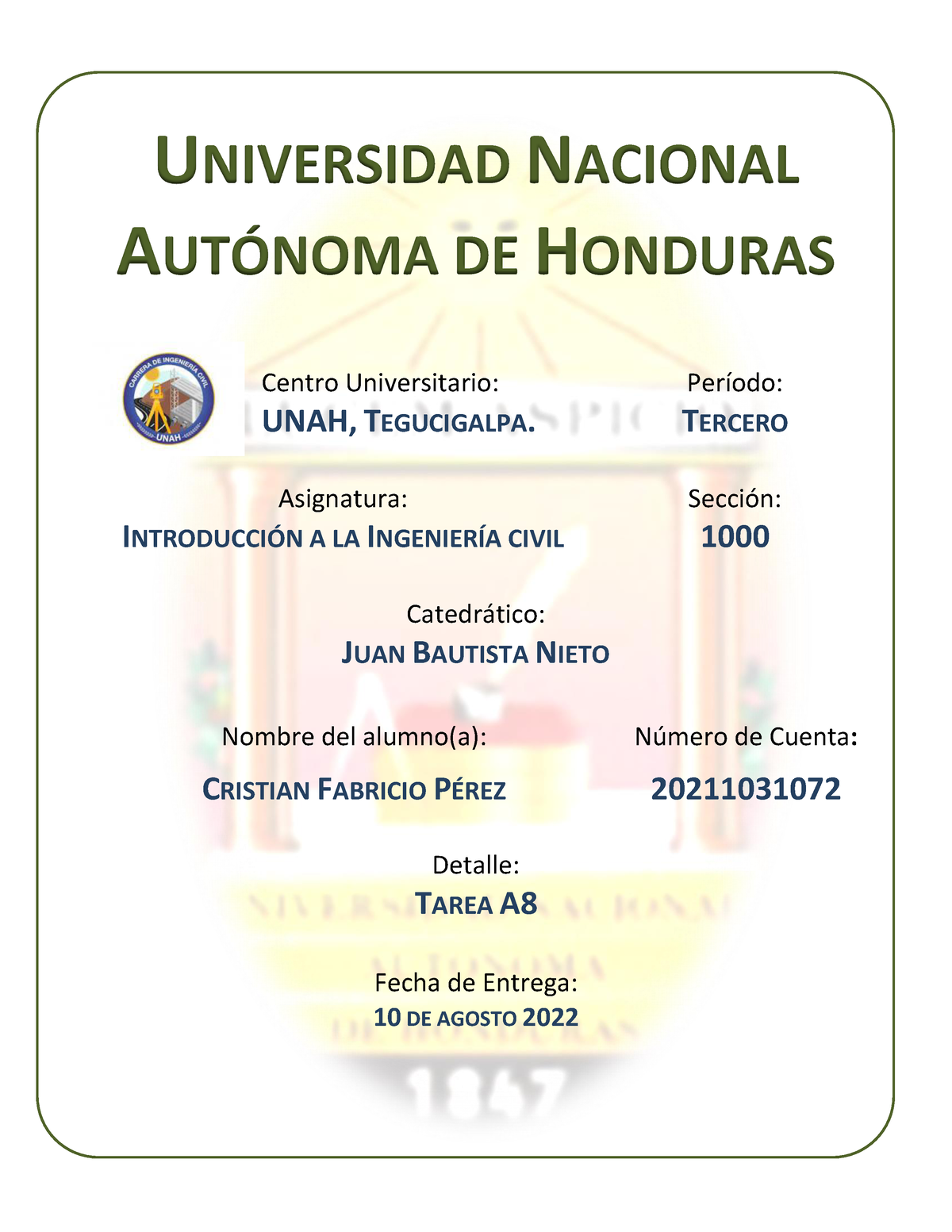 Tarea A8 - UNIVERSIDAD NACIONAL AUT”NOMA DE HONDURAS Centro ...