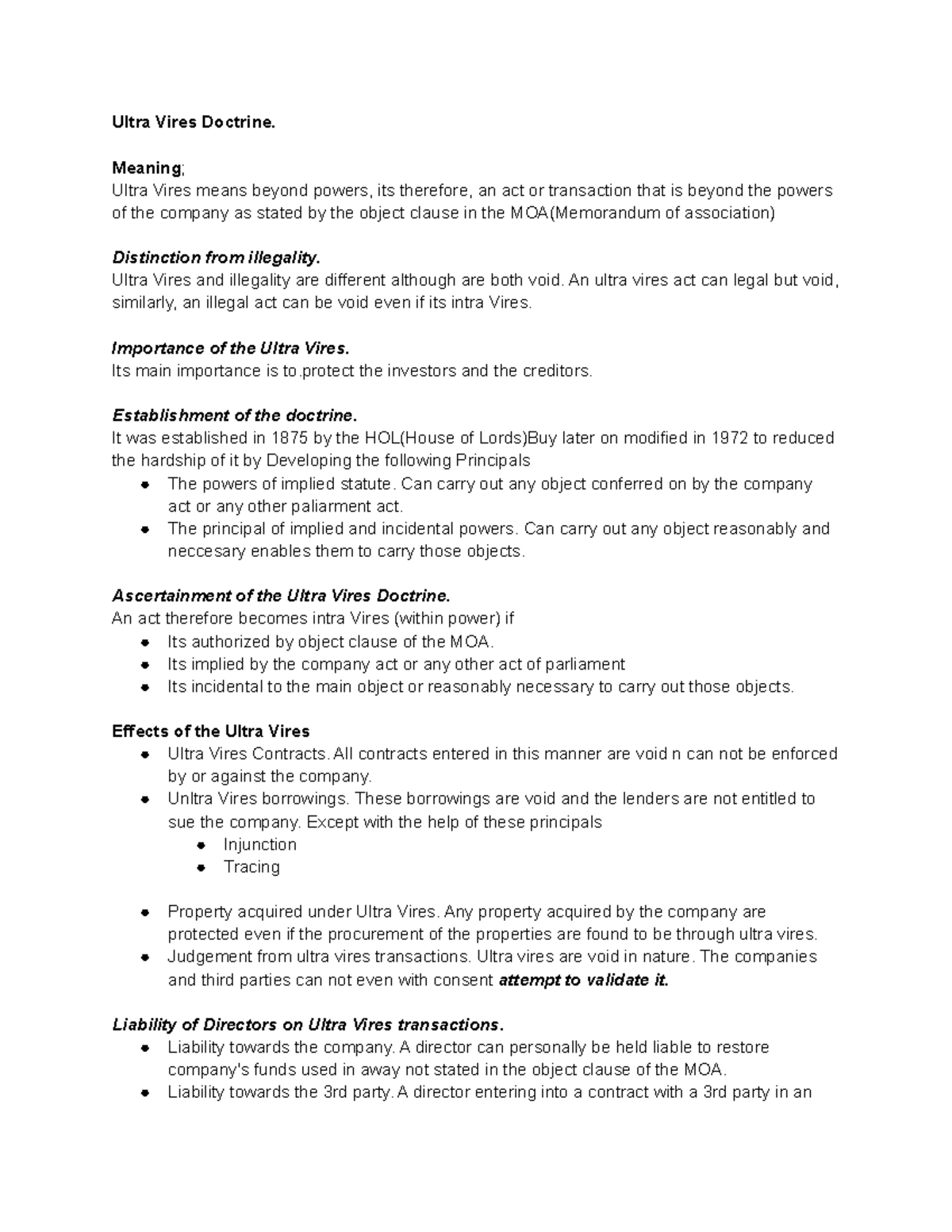 Ultra Vires Doctrine - Summary Notes - Ultra Vires Doctrine. Meaning ...