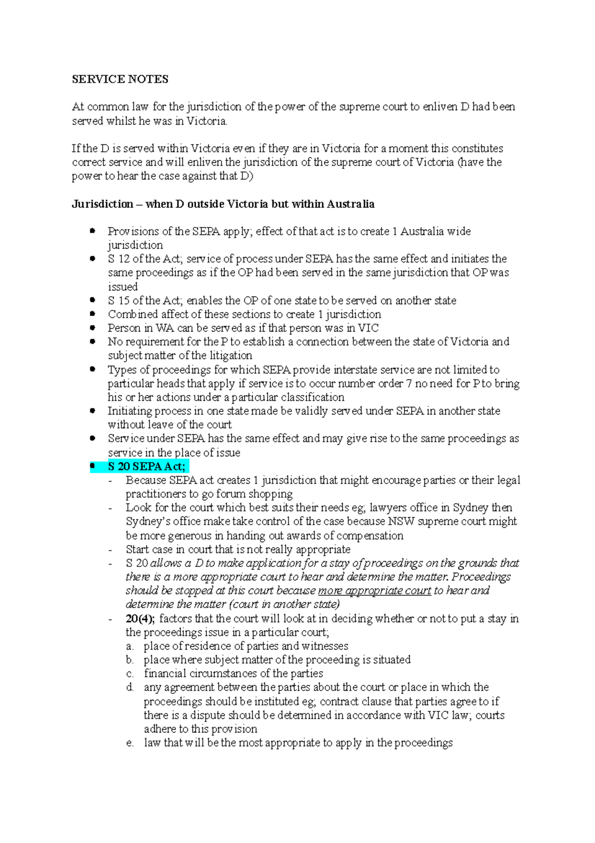 Service Notes - SERVICE NOTES At common law for the jurisdiction of the ...