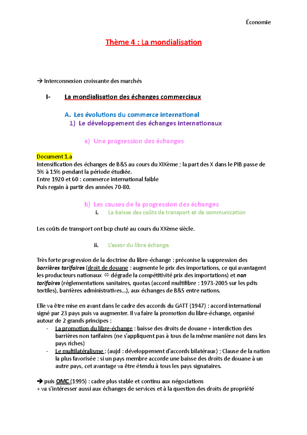 Économie - Mondialisation - Économie Thème 4 : La Mondialisation ...