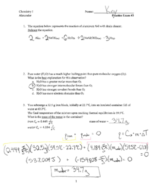 Exam #2 M Fall 2021 - Chemistry 1 - Chemistry I Name ...