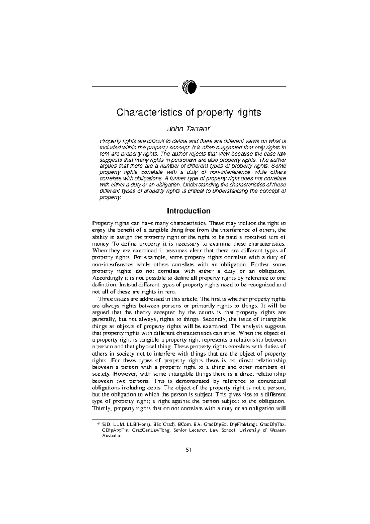 Characteristics of Property Rights - Characteristics of property rights ...