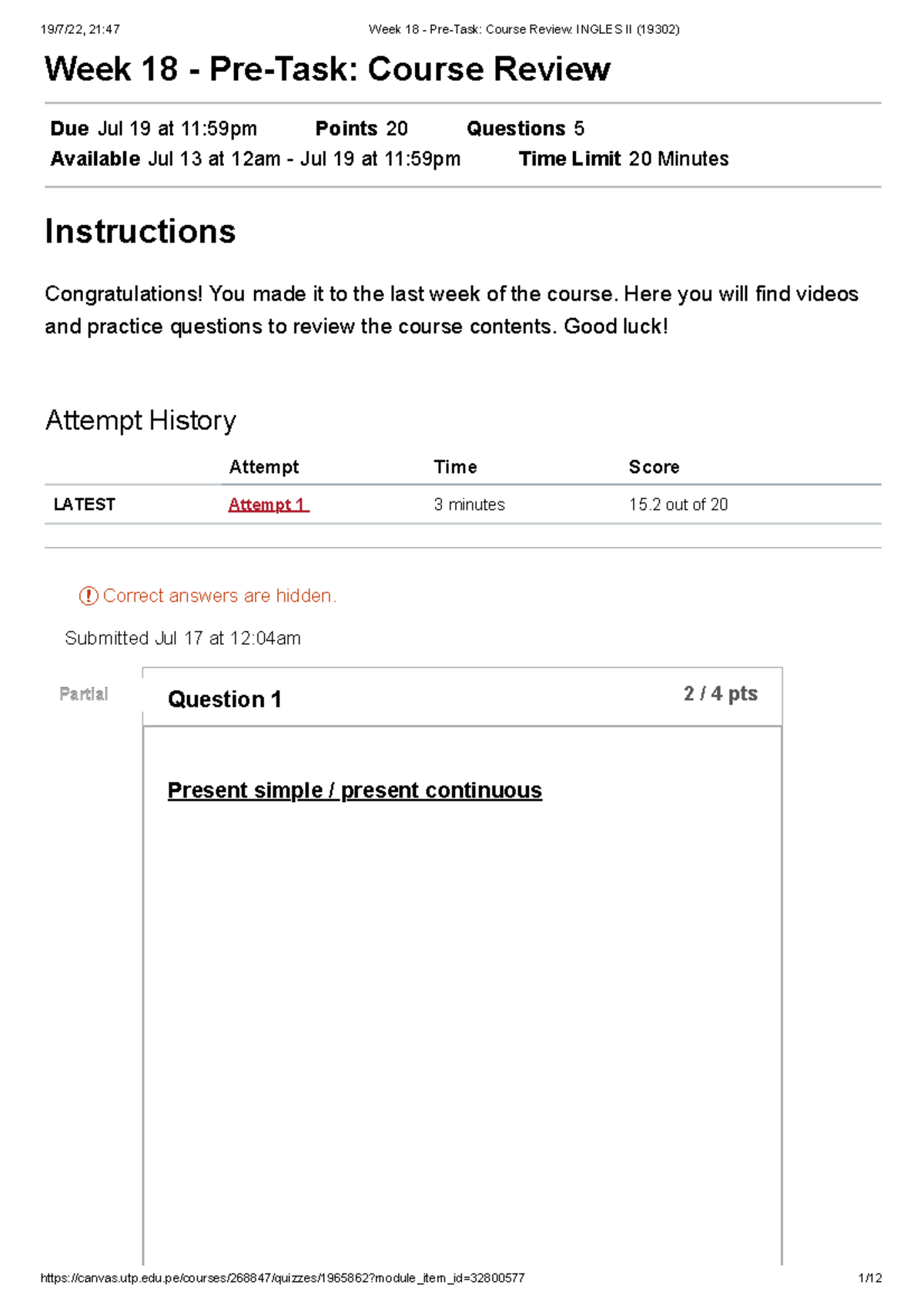 Week 18 - Pre-Task Course Review Ingles II (19302) - Week 18 - Pre-Task ...