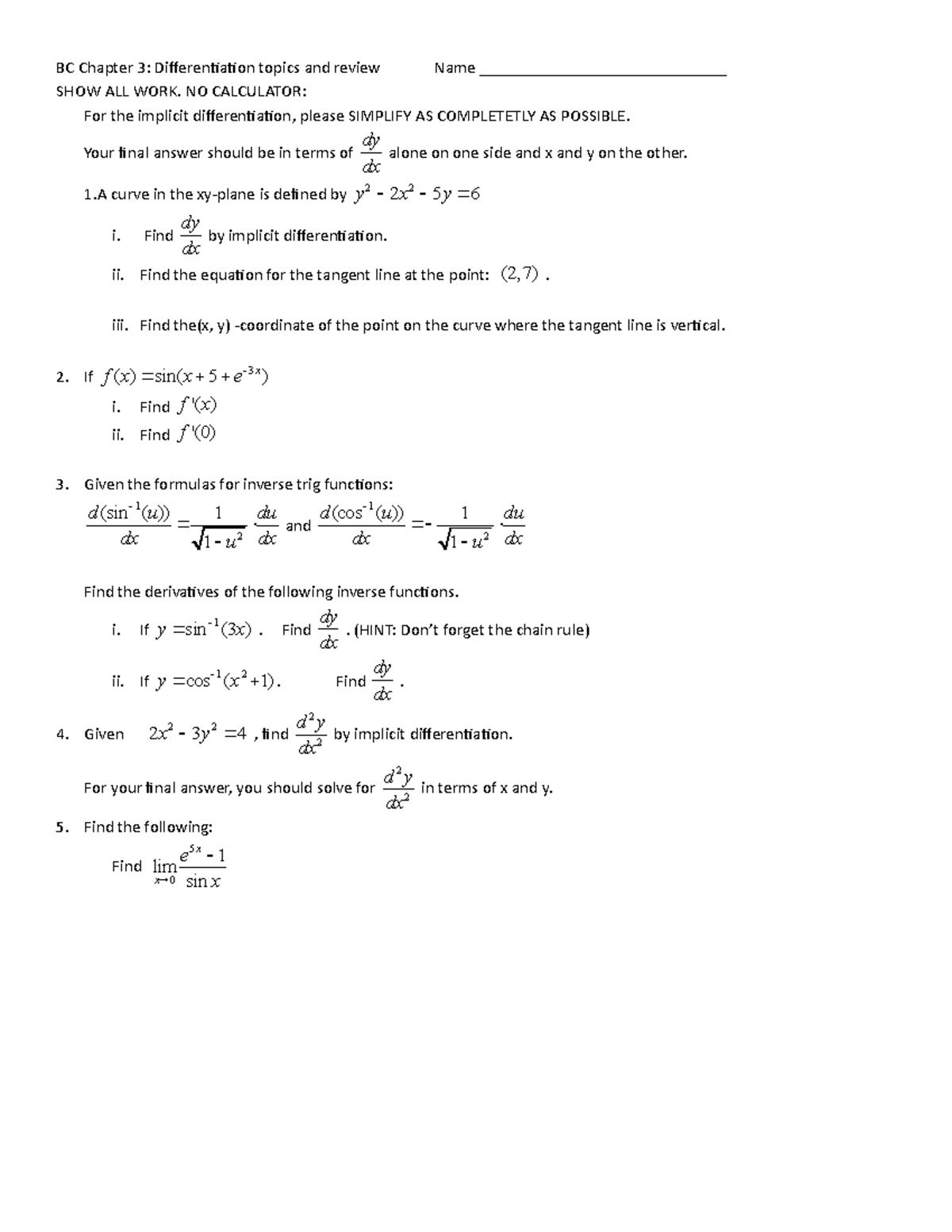 Anton+chapter+3+++practice+Test - BC Chapter 3: Differentiation topics ...