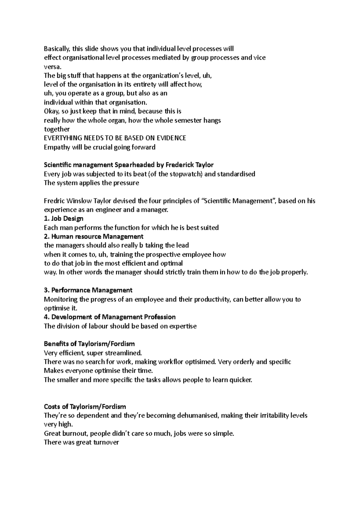 Organisational Behaviour Notes - Week 1 - Basically, this slide shows ...