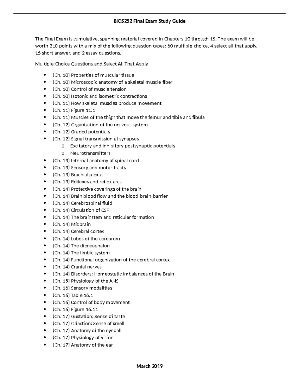 BIOS252 Final Exam Study Guide Mar2019 - BIOS252 Final Exam Study Guide ...