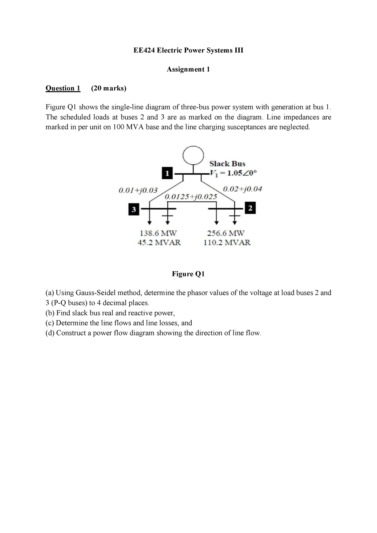 EE424 Assignment 1 - EE424 Electric Power Systems III Assignment 1 ...